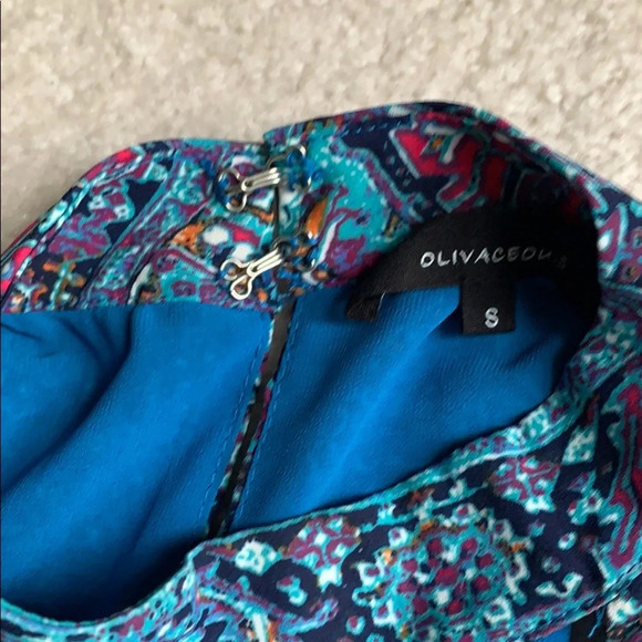 Olivaceous Key Hole Halter Mini Dress Blue Colorful Fun Funky Retro Hippie Small - Picture 4 of 6